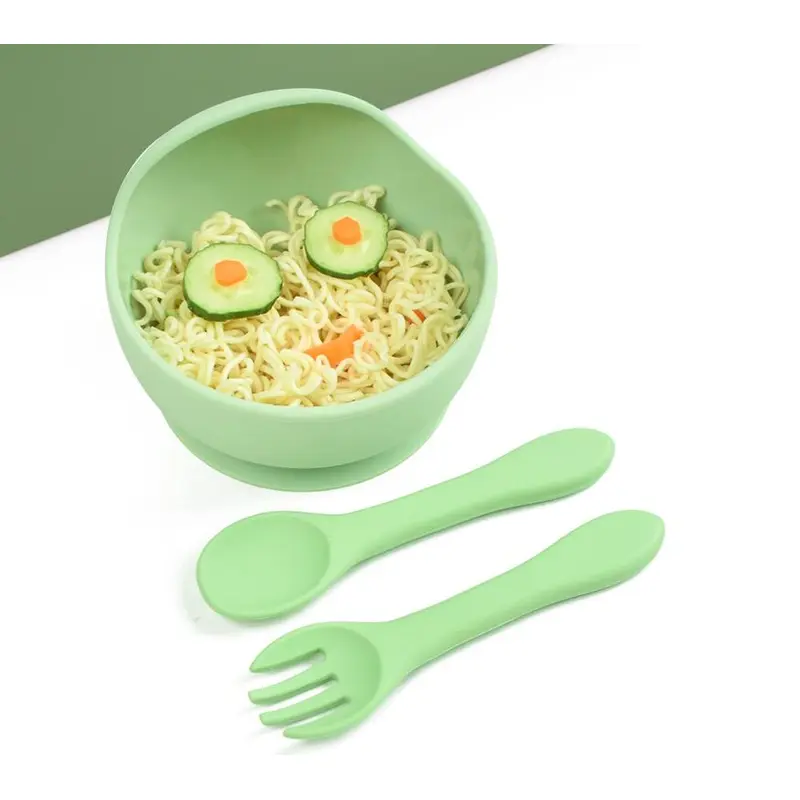Children silicone bowl baby food training bowl spoon fork 3-piece set