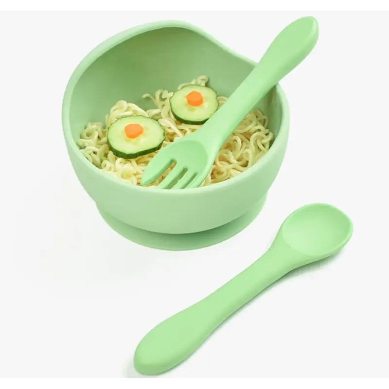 Children silicone bowl baby food training bowl spoon fork 3-piece set
