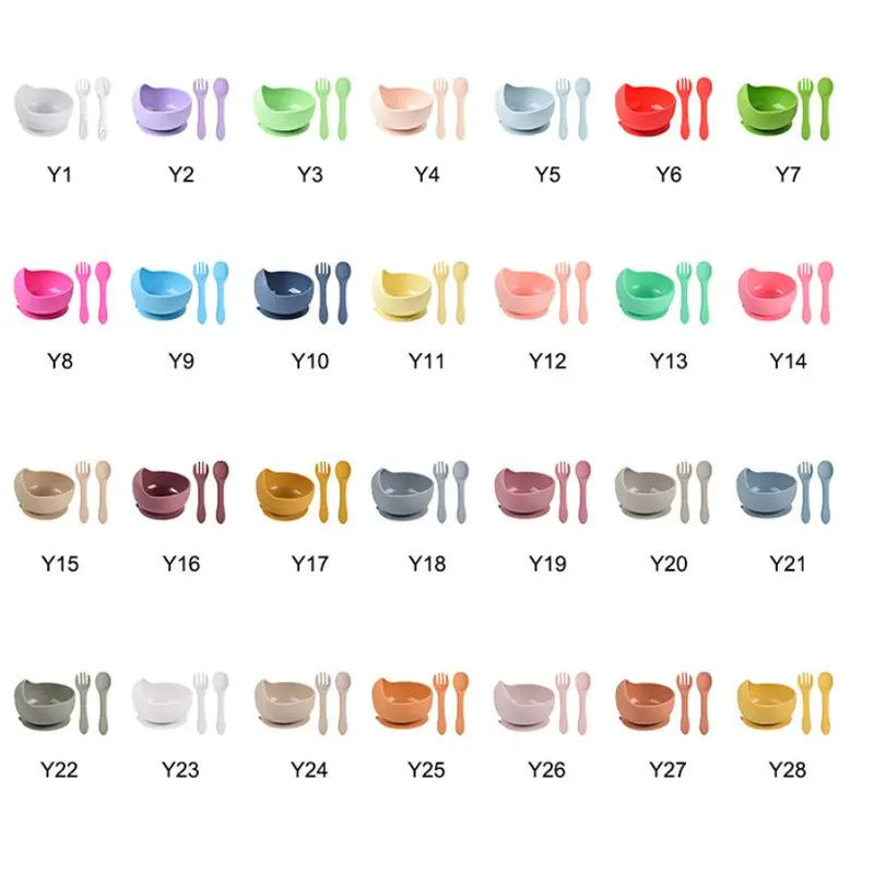 Children silicone bowl baby food training bowl spoon fork 3-piece set