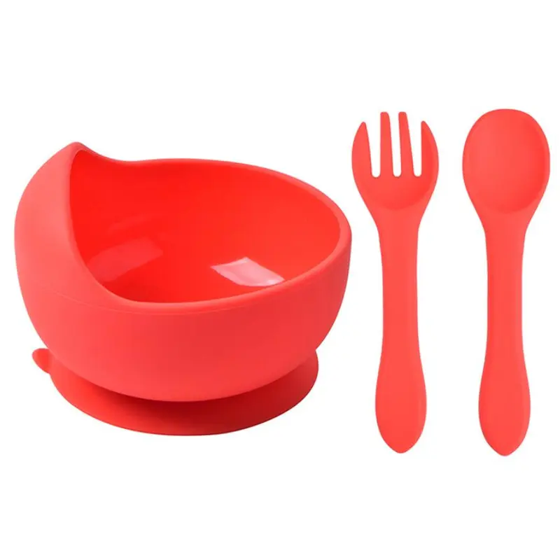 Children silicone bowl baby food training bowl spoon fork 3-piece set