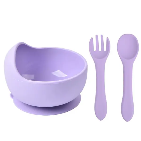 Children silicone bowl baby food training bowl spoon fork 3-piece set