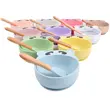 Children's silicone bowl spoon fork set, bear suction cup bowl