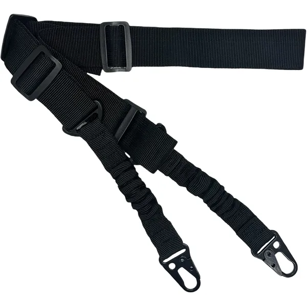 Двухточечная система с регулируемой длиной и металлическим карабином, идеальная для активного отдыха на природе.