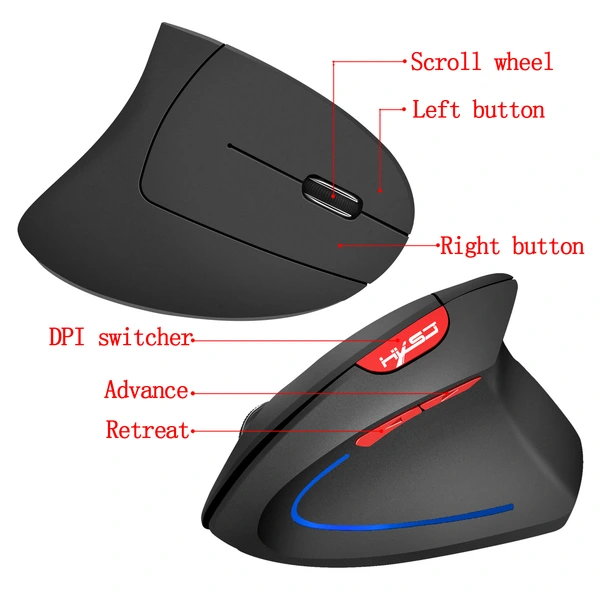 T22 2400DPI Rechargeable 2.4GHz Vertical Wireless Mouse