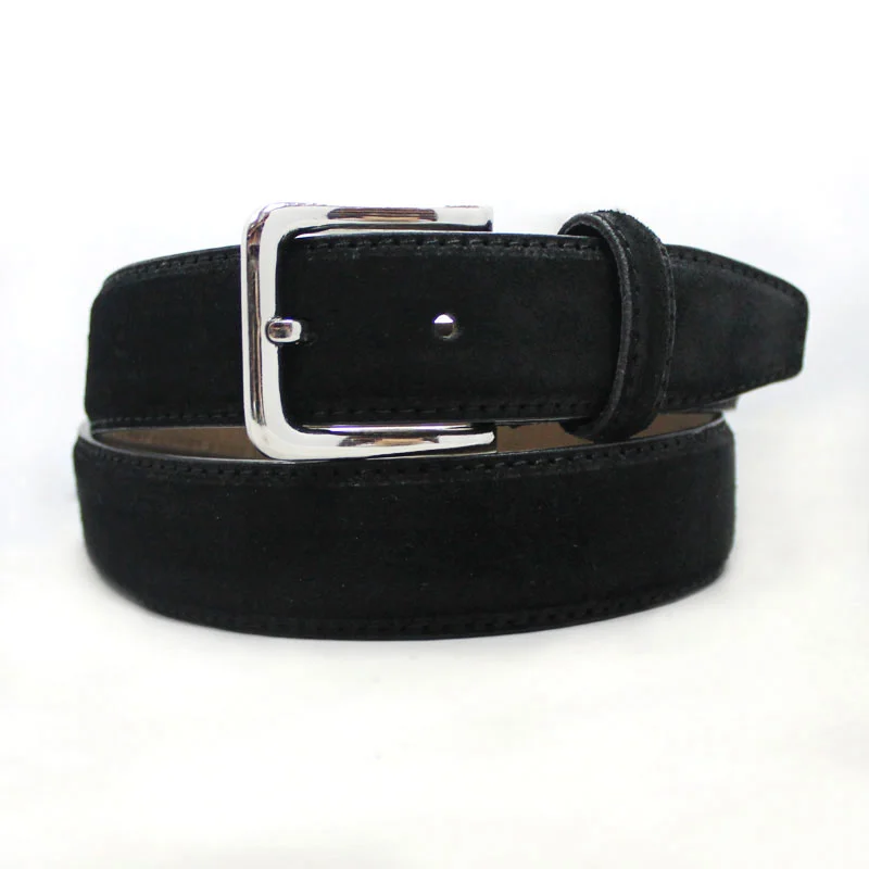Nickle free Black leather men Nubuck leather belt