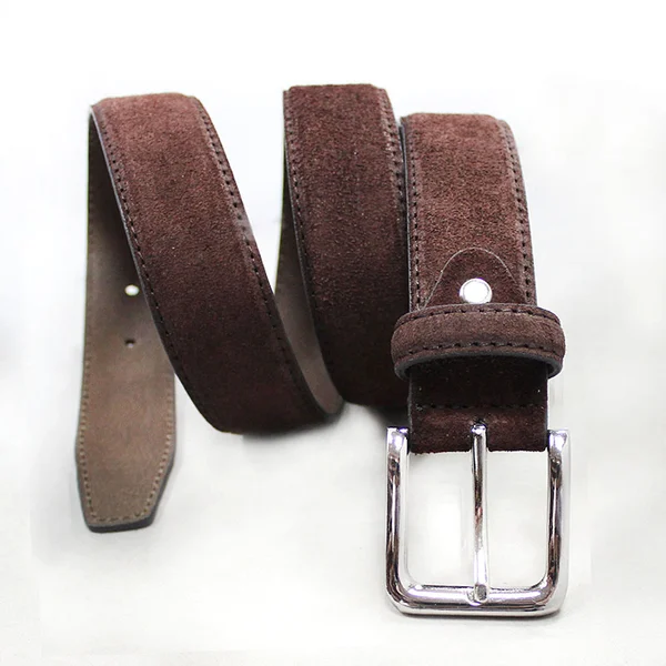 Nickle free Black leather men Nubuck leather belt