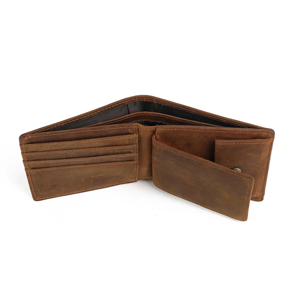 Real  Leather Slim Coin Pocket Bifold Vintage Travell  Wallet For Men 