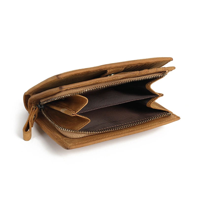 Facotory Wholesale Genuine Leather Zipper coin Purse Bifold Wallet 