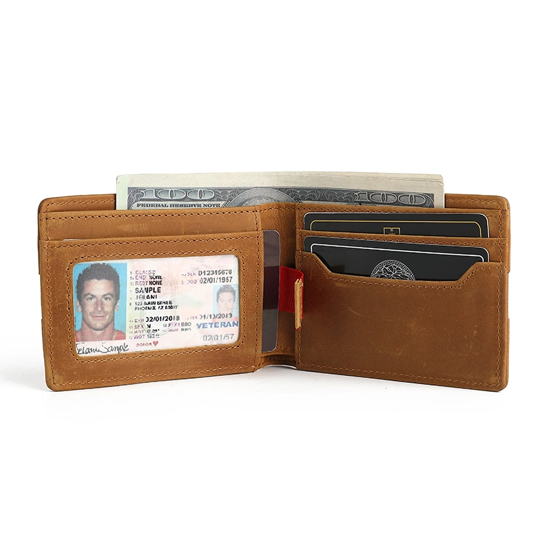 Bifold Genuine Leather Minimalist Front Pocket Wallets With Pull Tap 