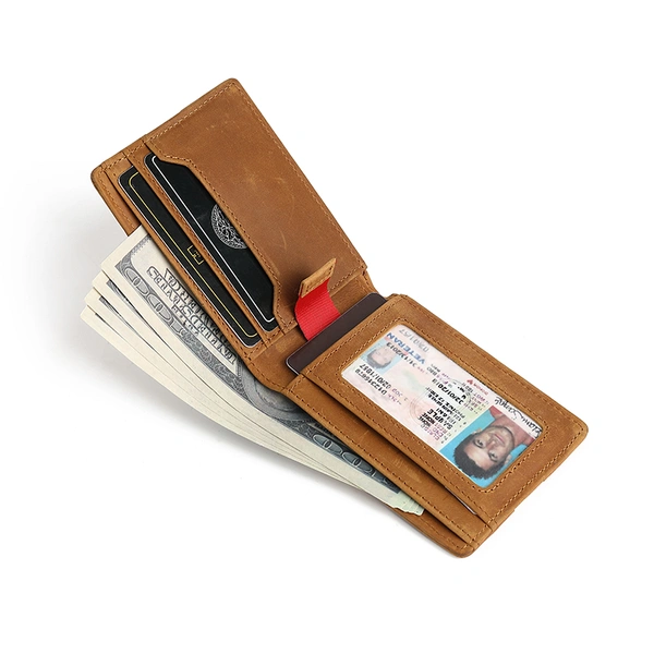 Bifold Genuine Leather Minimalist Front Pocket Wallets With Pull Tap 