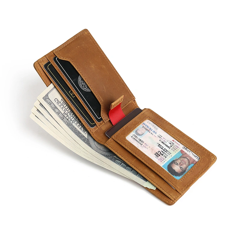 Bifold Genuine Leather Minimalist Front Pocket Wallets With Pull Tap 