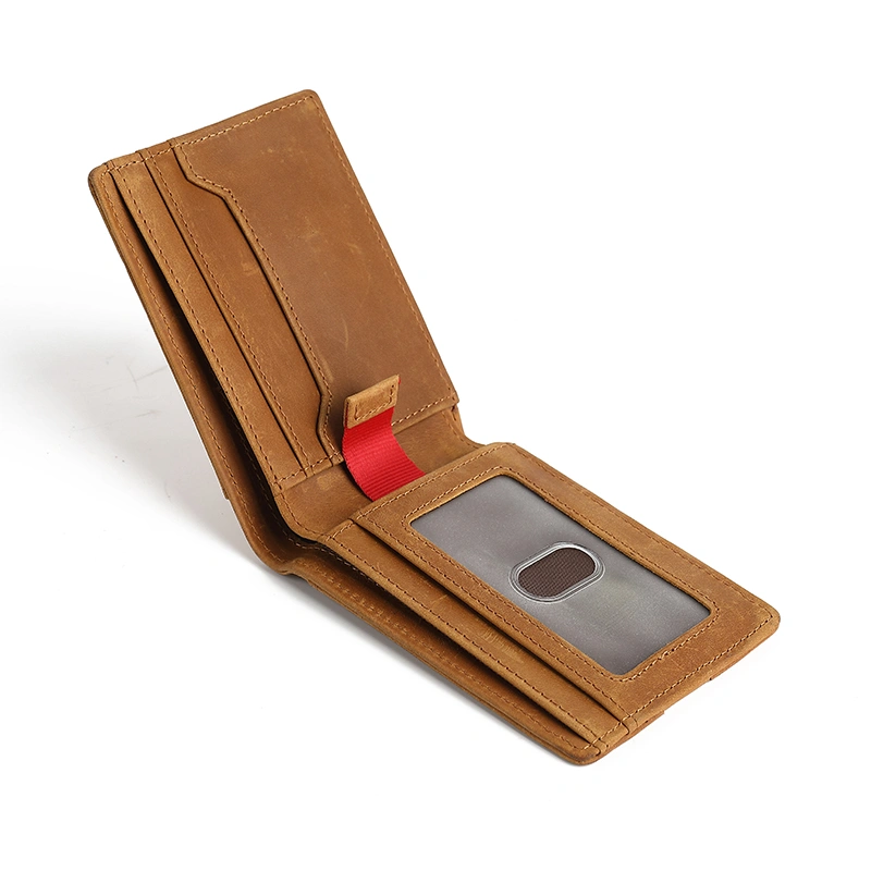 Bifold Genuine Leather Minimalist Front Pocket Wallets With Pull Tap 