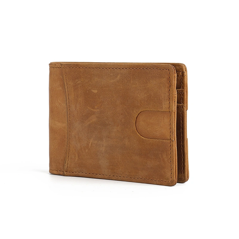 Bifold Genuine Leather Minimalist Front Pocket Wallets With Pull Tap 