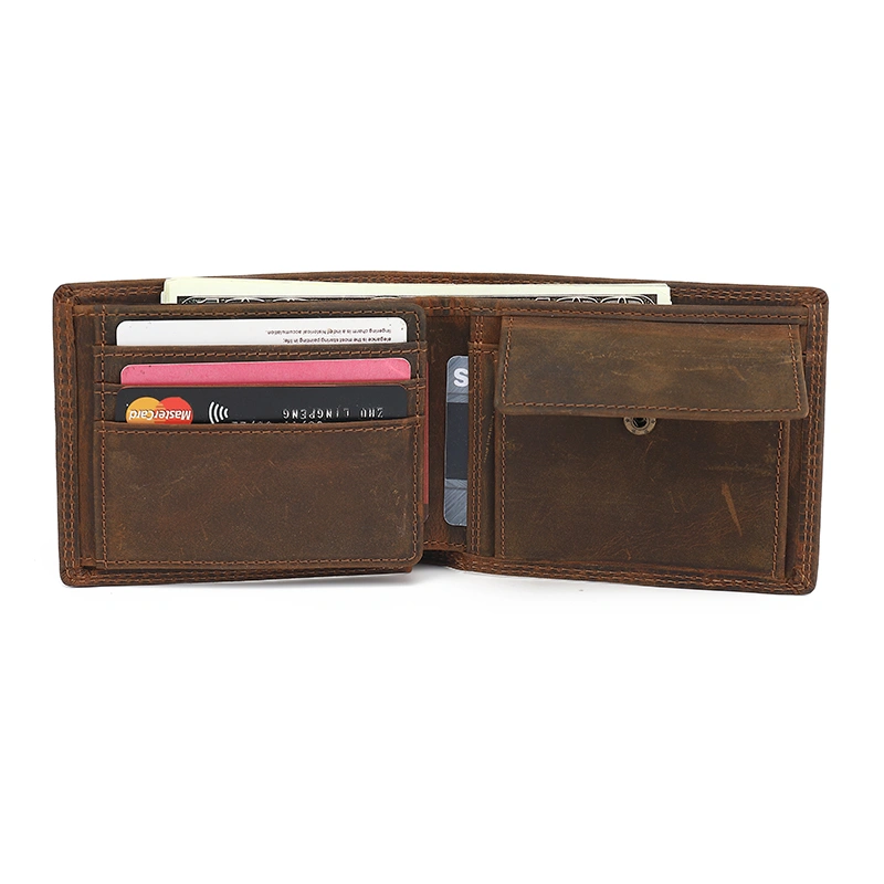 Genuine Leather Trifold RFID Wallet For Men With Flip Out ID Holder 