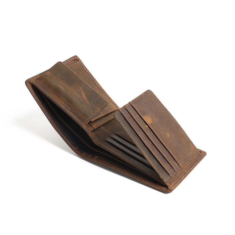 Genuine Leather Trifold RFID Wallet For Men With Flip Out ID Holder 