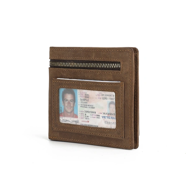 Genuine Leather Fashion  Bifold Soild Men Wallets With Coin Pocket 