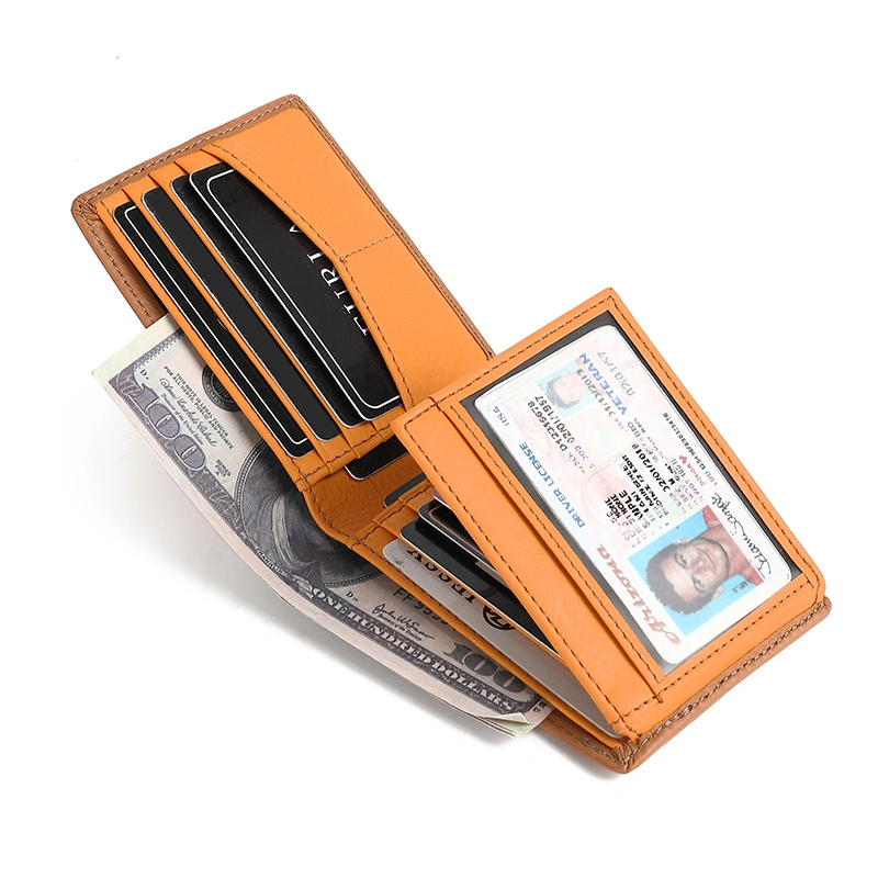 Wholesale Custom Design Men's Genuine Leather Rfid Trifold Wallet