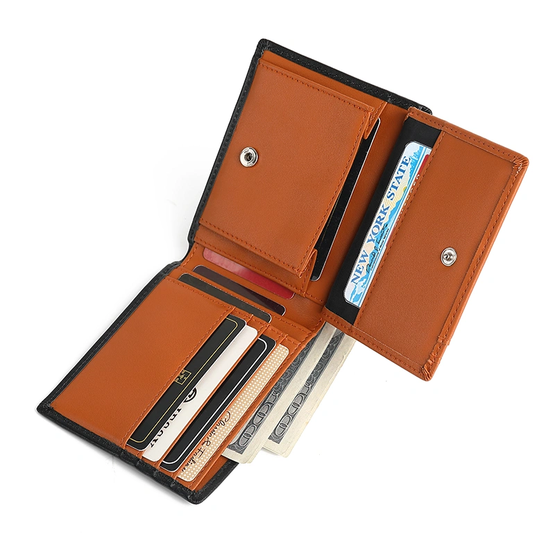 Custom Coin Pocket Carbon Fiber RFID Blocking Leather Mens Wallet