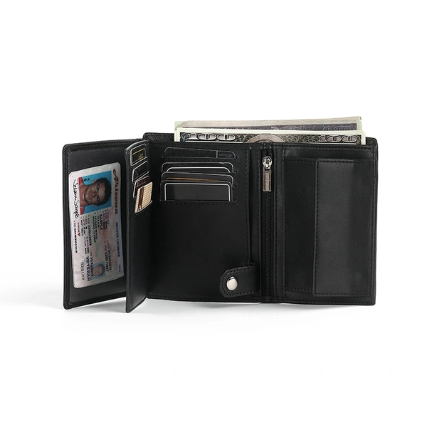 Mens Nappa Leather Trifold portrait format  RFID Coin Wallet 