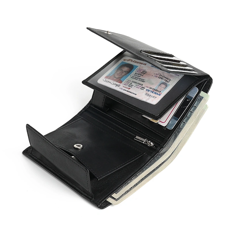 Mens Nappa Leather Trifold portrait format  RFID Coin Wallet 