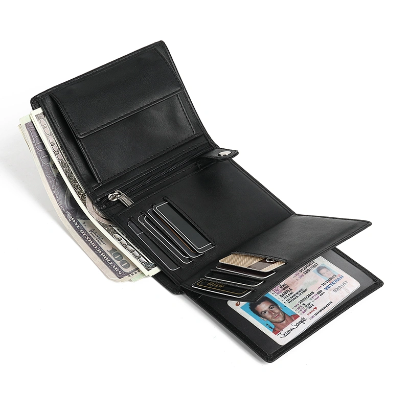 Mens Nappa Leather Trifold portrait format  RFID Coin Wallet 