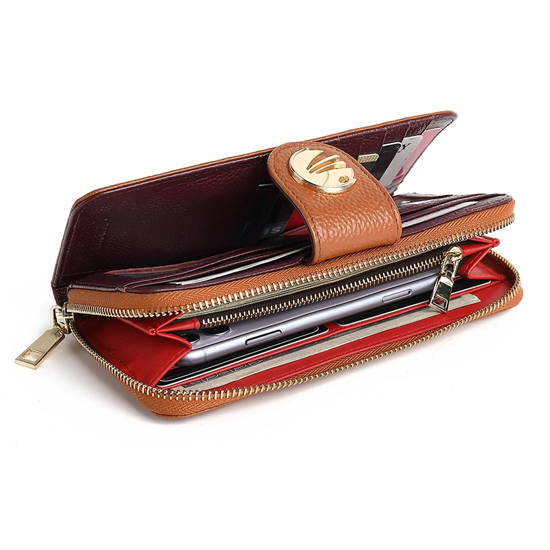 Leather RFID Long Card Holder Minimalist Ladies Zipper Phone Wallet 