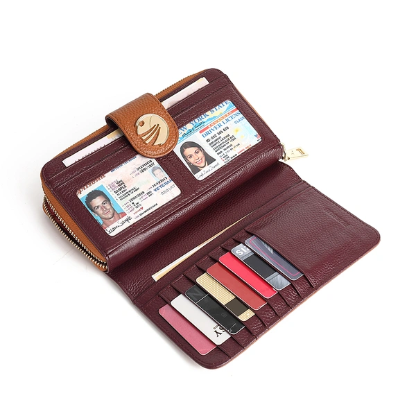 Leather RFID Long Card Holder Minimalist Ladies Zipper Phone Wallet 