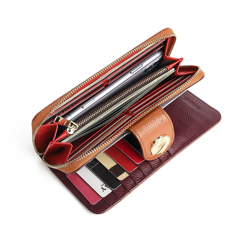 Leather RFID Long Card Holder Minimalist Ladies Zipper Phone Wallet 