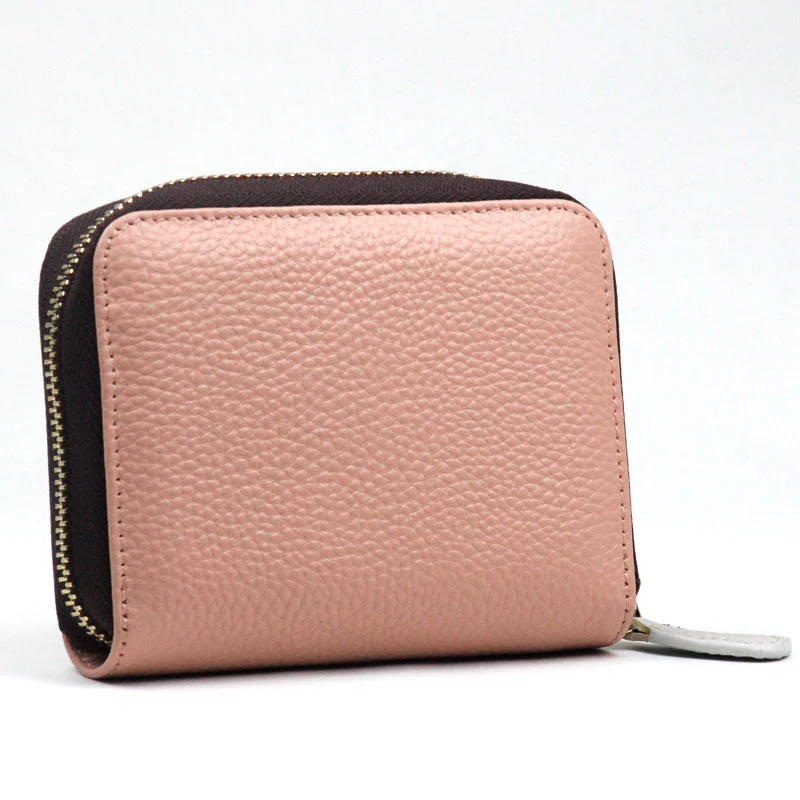 Womens Credit Card Holder Wallet Zip Leather Card Case RFID Blocking