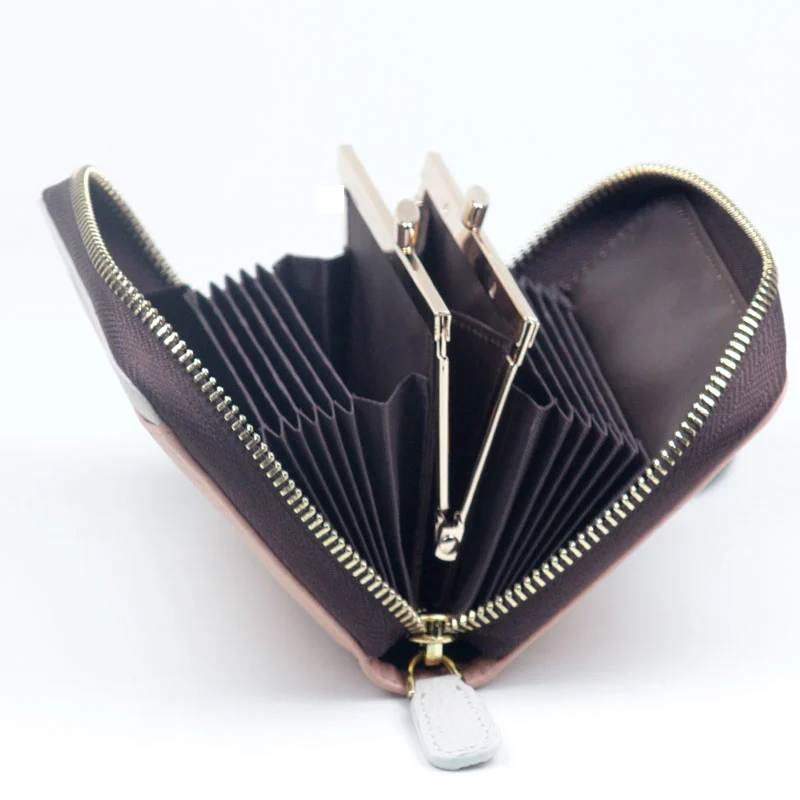 Womens Credit Card Holder Wallet Zip Leather Card Case RFID Blocking