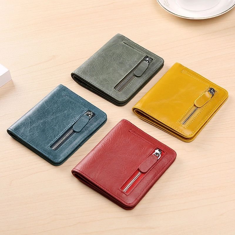Fashionable Rfid Small Compact Bifold Genuine Leather Ladies Wallets 
