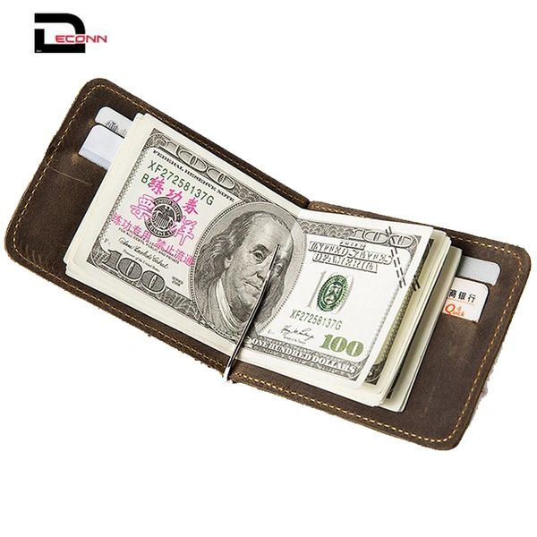  genuine leather credit card holder slim RFID pocket money clip wallet