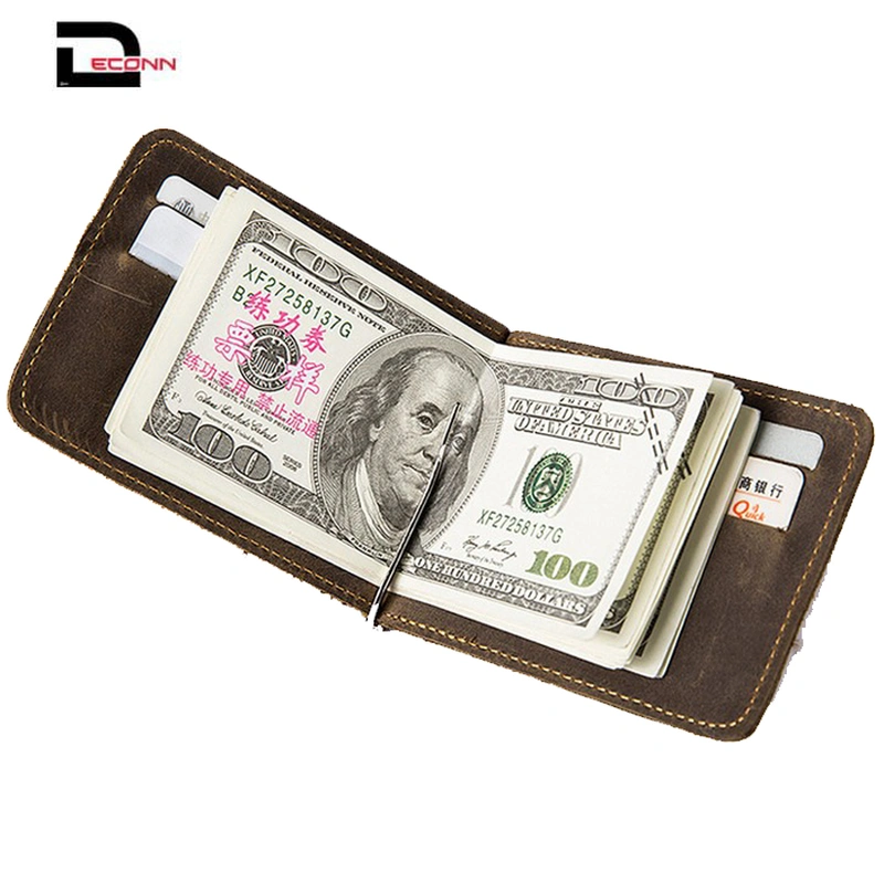  genuine leather credit card holder slim RFID pocket money clip wallet