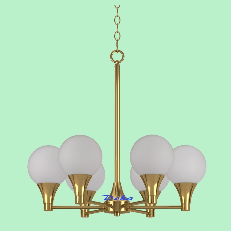 6 lights golden chandelier with glass ball shade
