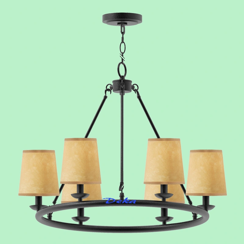 6 lights wagon wheel chandelier with Oiled paper shade