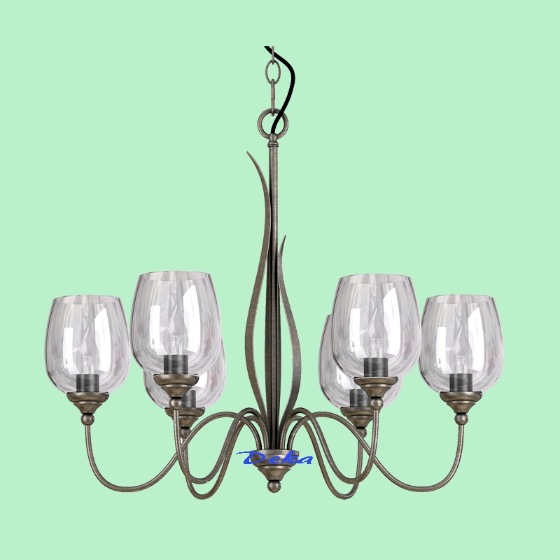 6 lights leaf shape chandelier with glass shade