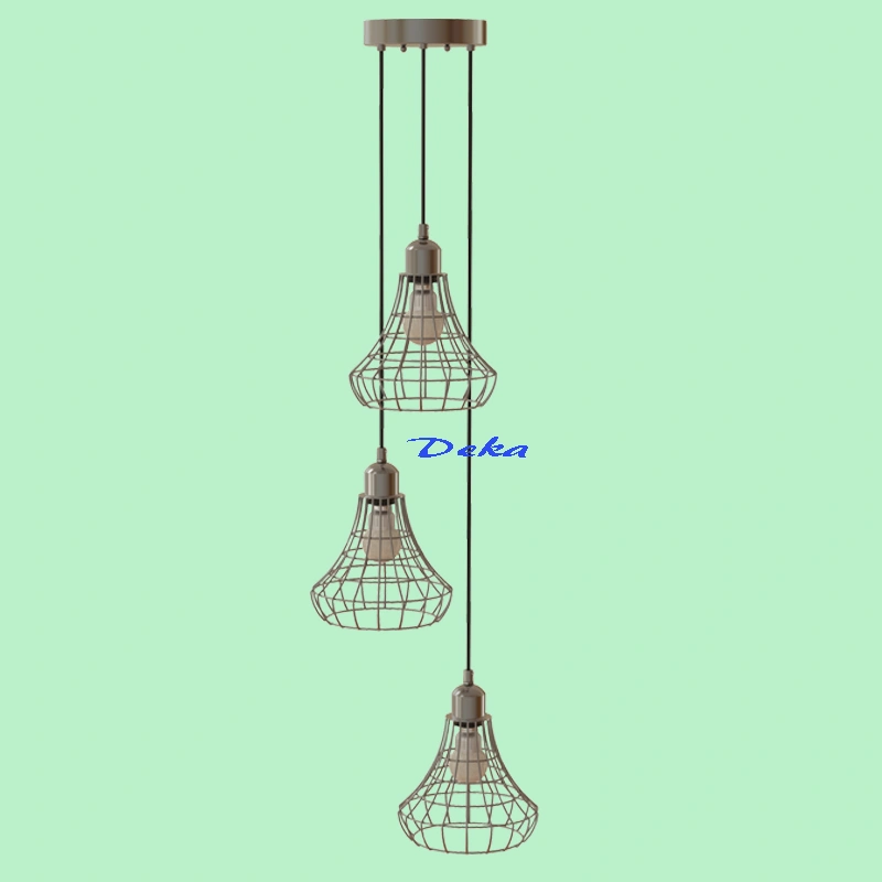 3 lights metal caged pendant