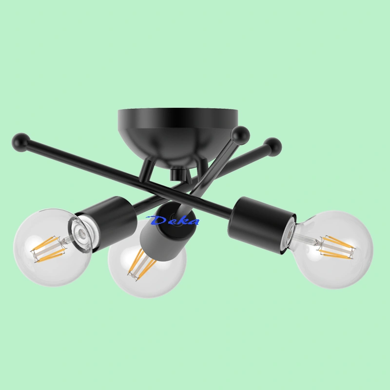3 Lights black metal flush mount