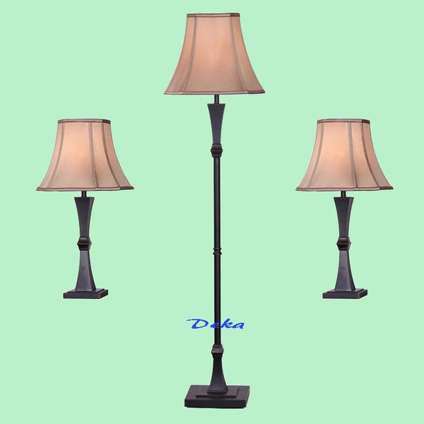 3 Piece wood black lamp set