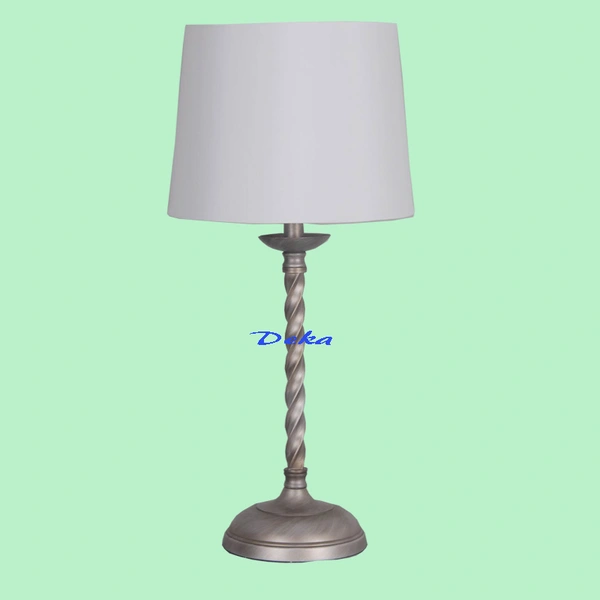 Antique pewter distored table lamp with fabric shade