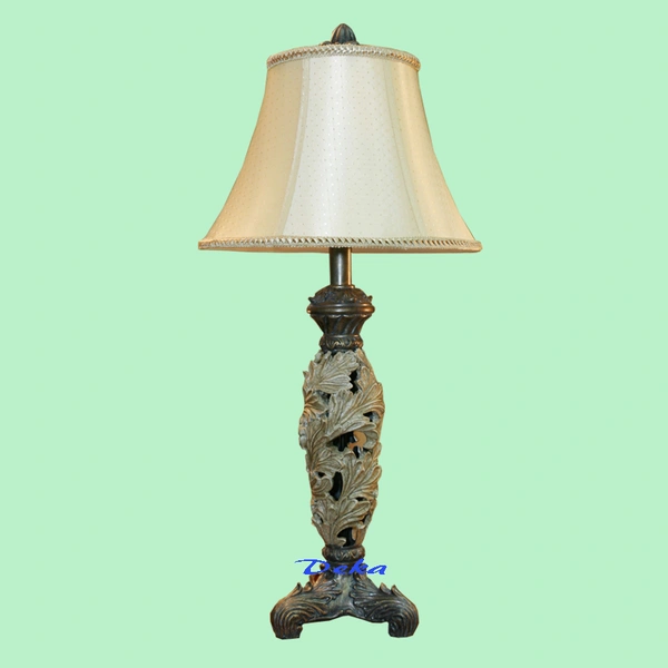 dark khaki leaf shape table lamp with silk fabric shade