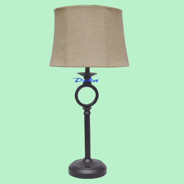 Brown metal lamp with burlap shade