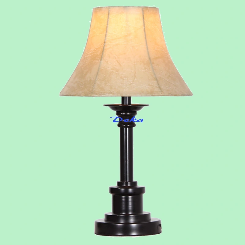 Black pillar table lamp with faux leather shade