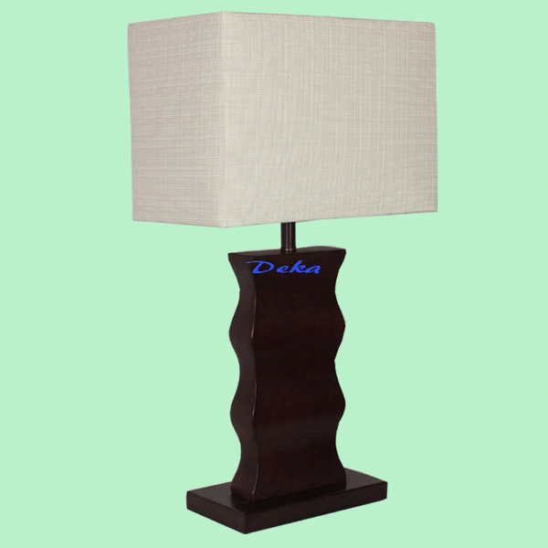 Brown metal wooden curved table lamp