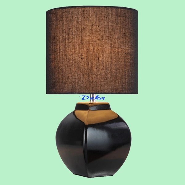 Black urn table lamp with silk shade