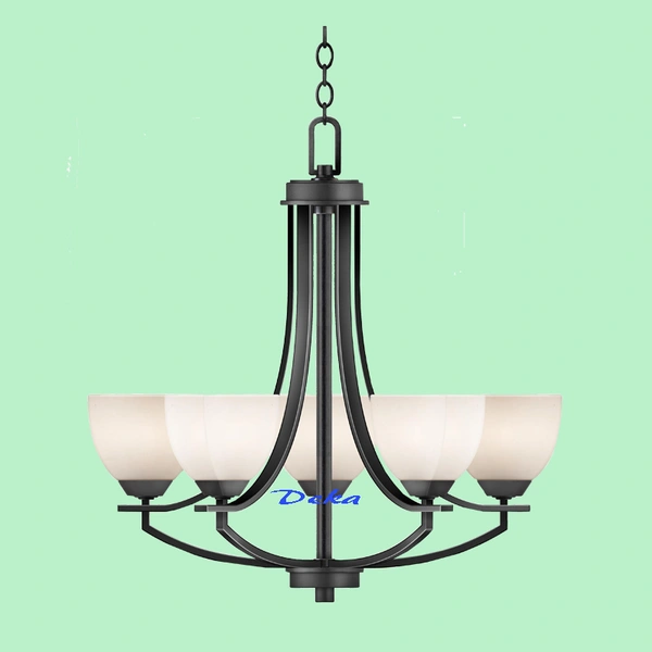 5 lights chandelier with bowl glass shade