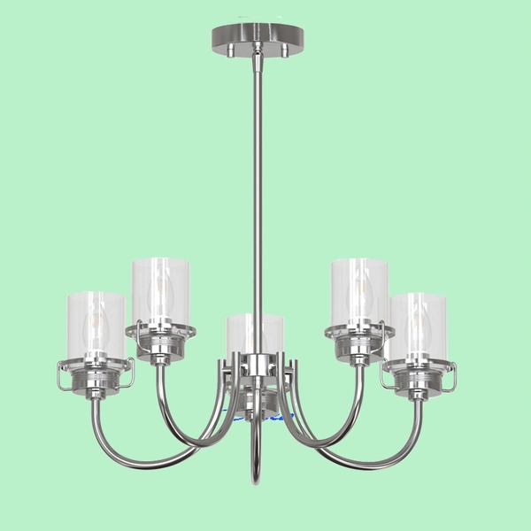 5 lights brushed nickel chandelier with clear glass shade