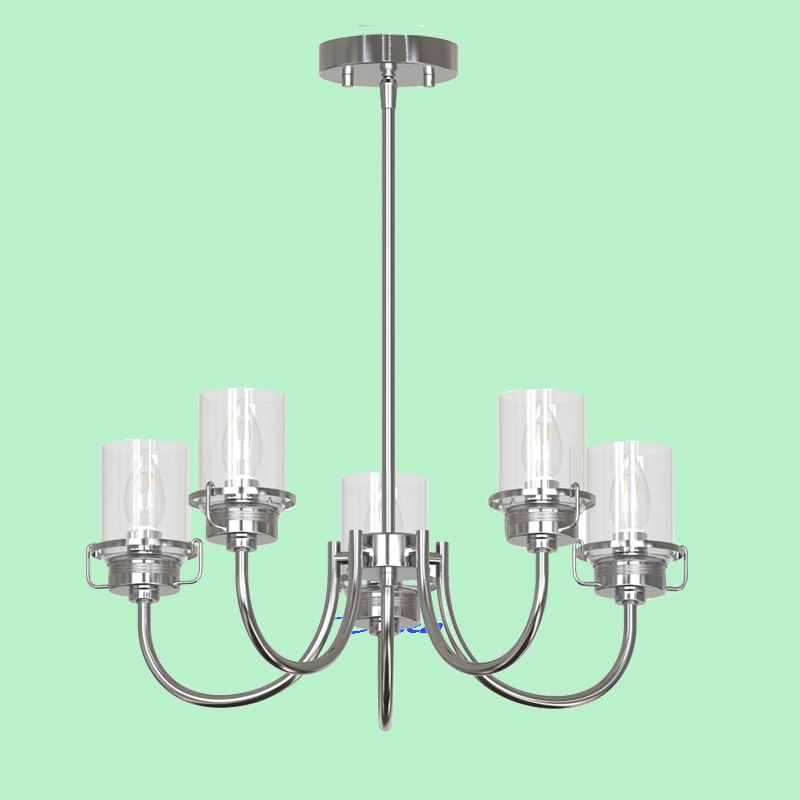 5 lights brushed nickel chandelier with clear glass shade