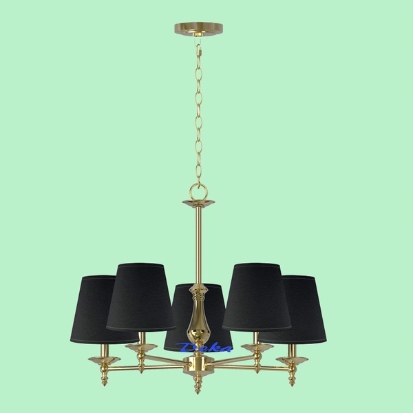 5 lights brass metal chandelier with black fabric shade