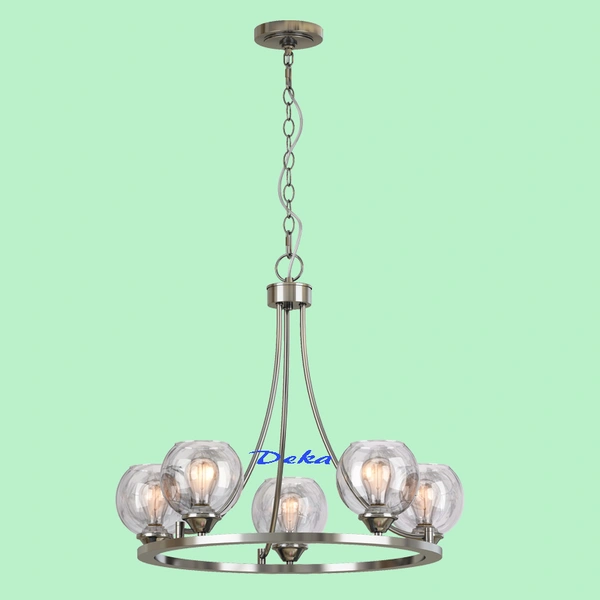 5 lights wagon wheel chandelier with globe clear glass shade